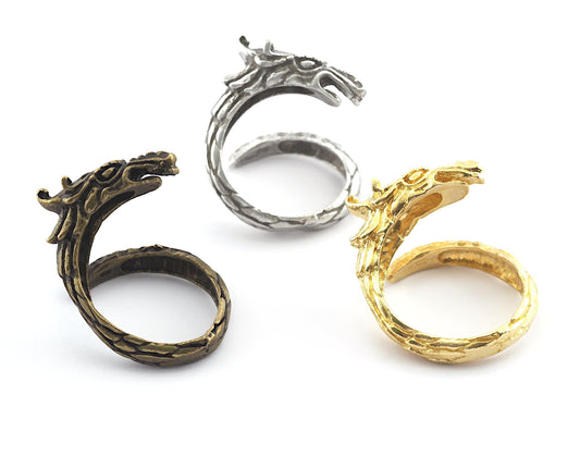 Dragon Adjustable Ring Raw Brass, Antique Silver, Antique Bronze (19mm 9US inner size) OZ2742 ring22