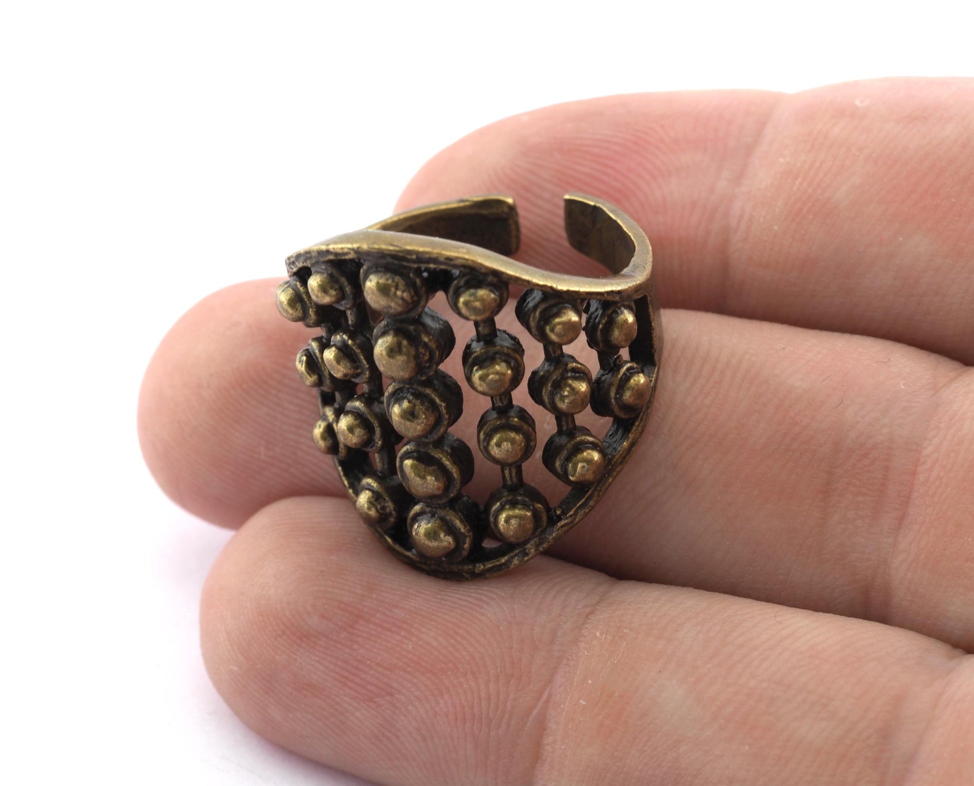 Dotted Ring Adjustable Antique Bronze Plated Brass 23mm (19mm 9US inner size) OZ3343