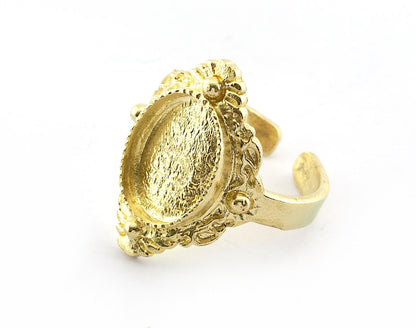 Oval Ring Blank Bezel, Adjustable Ring Base Bezel setting Raw Brass Antique silver Shiny Gold ( 10x14mm setting ) (7- 9US ) OZ5565