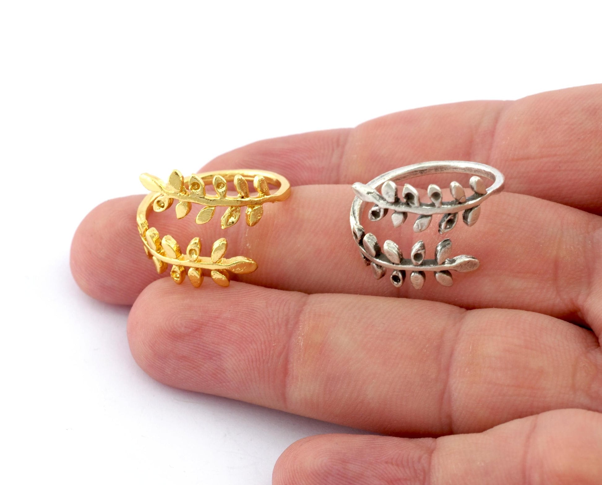 Branch Leaf Ring, Adjustable, Raw brass, Antique Silver, Shiny Gold (18mm 8US inner size) 5148