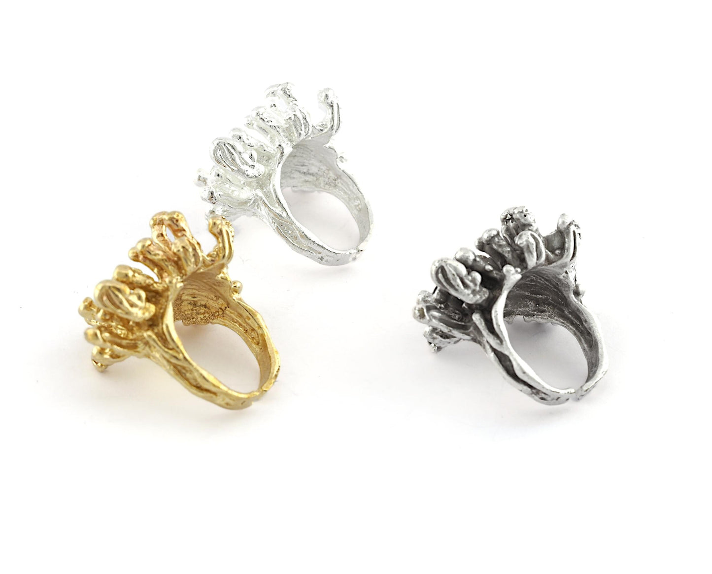 Coral Ring, Adjustable Raw brass, Antique Silver, Shiny Silver, Plated Brass (7US - 8US Adjustable) OZ5567