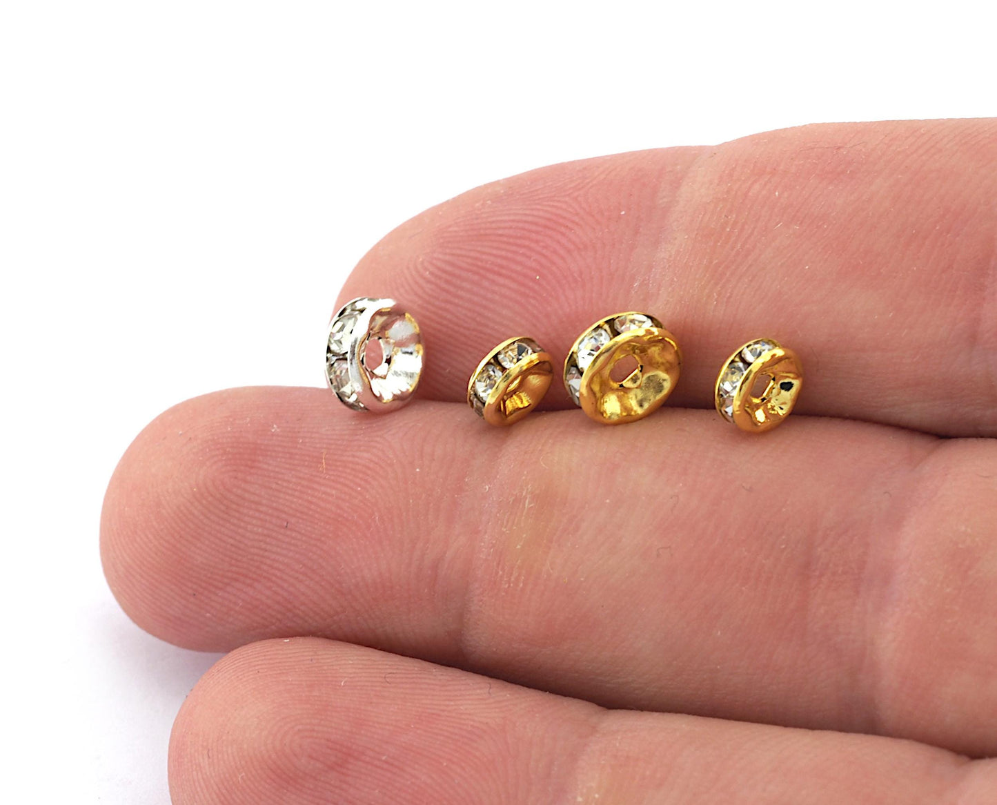 Rondelle Disc Beads, Crystal Beads Brass, Silver 6mm 7.5mm Gold 6mm 7.5mm plated Beads bab 5569