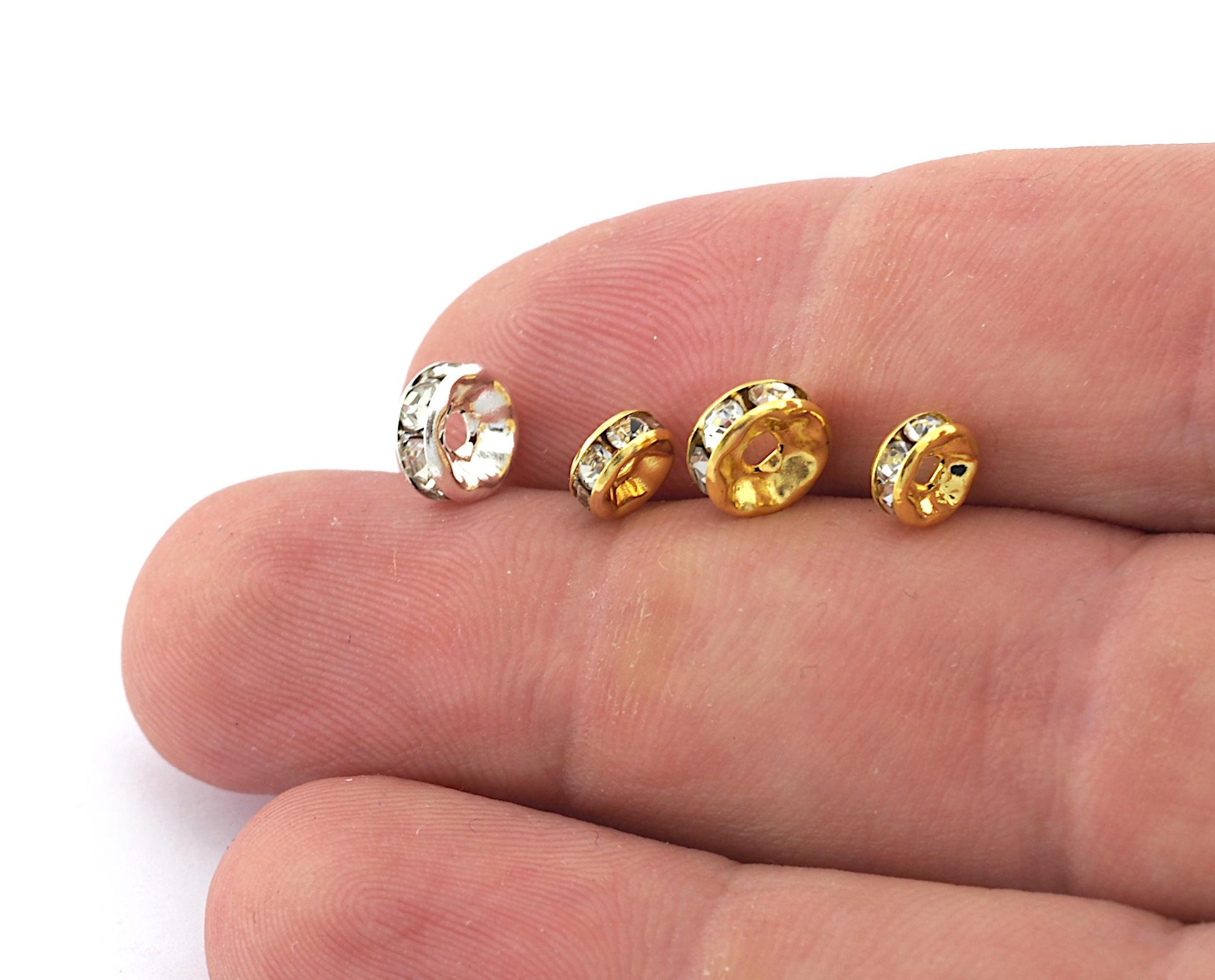 Rondelle Disc Beads, Crystal Beads Brass, Silver 6mm 7.5mm Gold 6mm 7.5mm plated Beads bab 5569