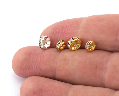 Rondelle Disc Beads, Crystal Beads Brass, Silver 6mm 7.5mm Gold 6mm 7.5mm plated Beads bab 5569