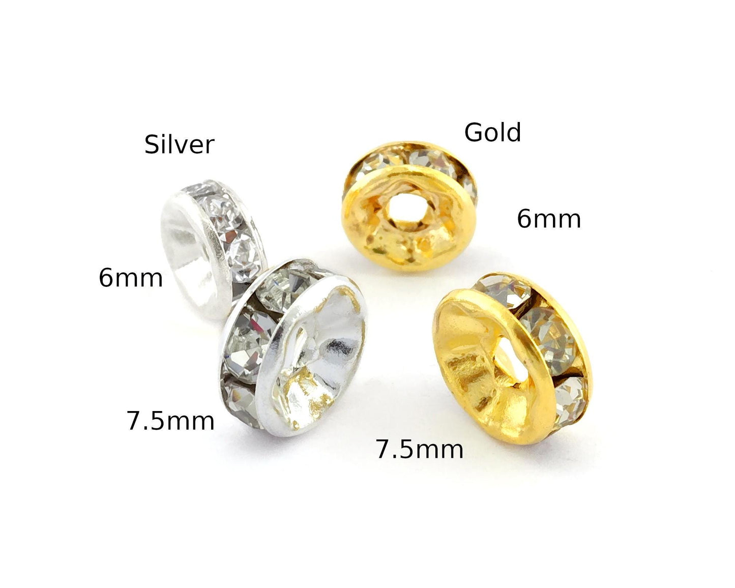 Rondelle Disc Beads, Crystal Beads Brass, Silver 6mm 7.5mm Gold 6mm 7.5mm plated Beads bab 5569