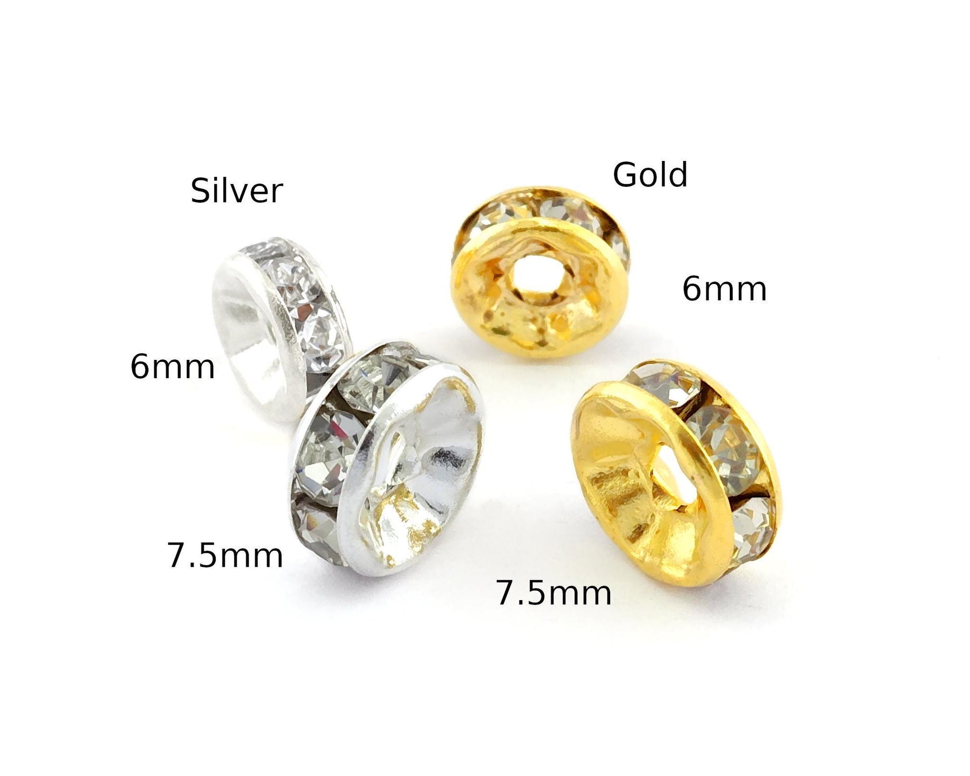 Rondelle Disc Beads, Crystal Beads Brass, Silver 6mm 7.5mm Gold 6mm 7.5mm plated Beads bab 5569