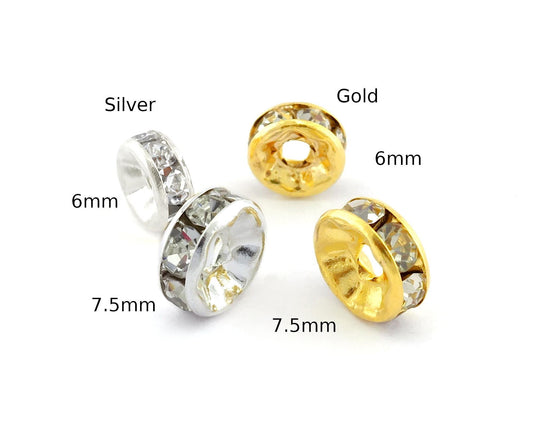 Rondelle Disc Beads, Crystal Beads Brass, Silver 6mm 7.5mm Gold 6mm 7.5mm plated Beads bab 5569