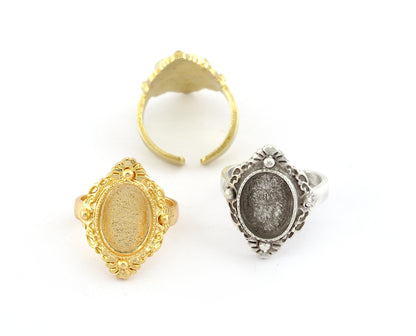 Oval Ring Blank Bezel, Adjustable Ring Base Bezel setting Raw Brass Antique silver Shiny Gold ( 10x14mm setting ) (7- 9US ) OZ5565