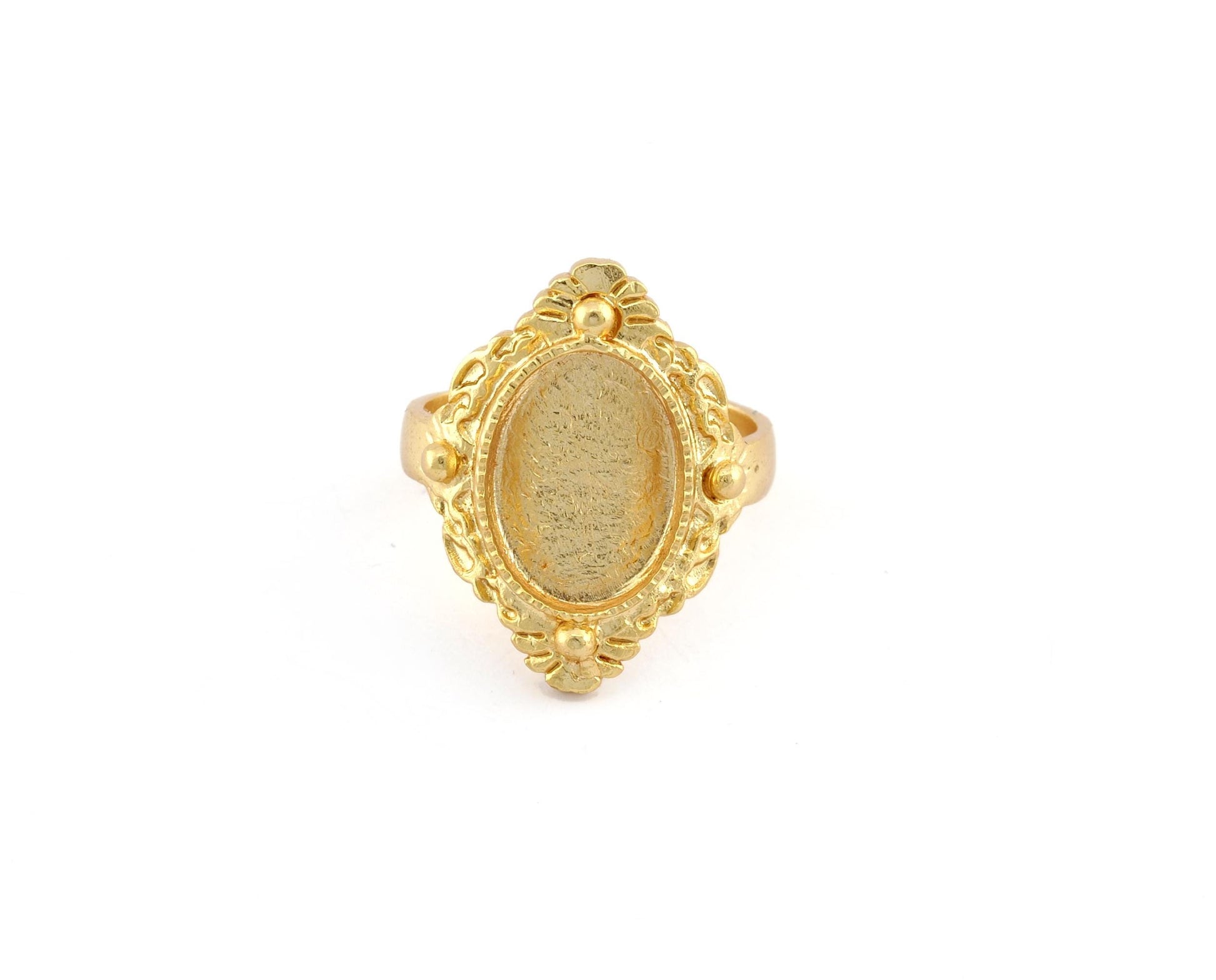 Oval Ring Blank Bezel, Adjustable Ring Base Bezel setting Raw Brass Antique silver Shiny Gold ( 10x14mm setting ) (7- 9US ) OZ5565