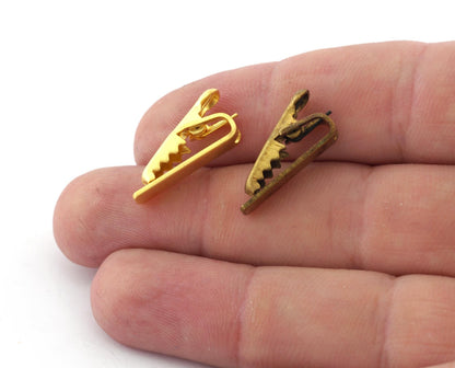 Alligator clip clasp Raw Brass or Gold Plated with hole 21mm 609