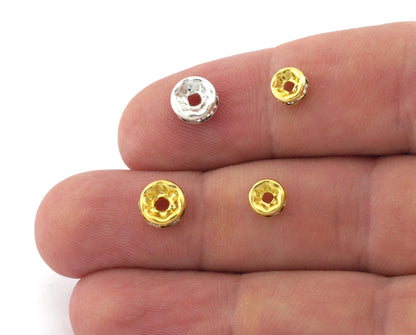 Rondelle Disc Beads, Crystal Beads Brass, Silver 6mm 7.5mm Gold 6mm 7.5mm plated Beads bab 5569
