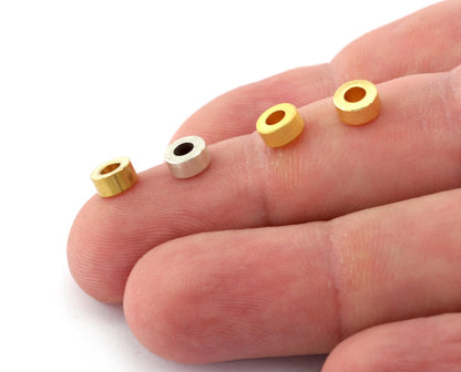 Donut Beads Cylinder Round Beads Raw Brass, Antique silver, Matte Gold, Shiny Gold 3x6mm (hole 3mm) 1650 bab3