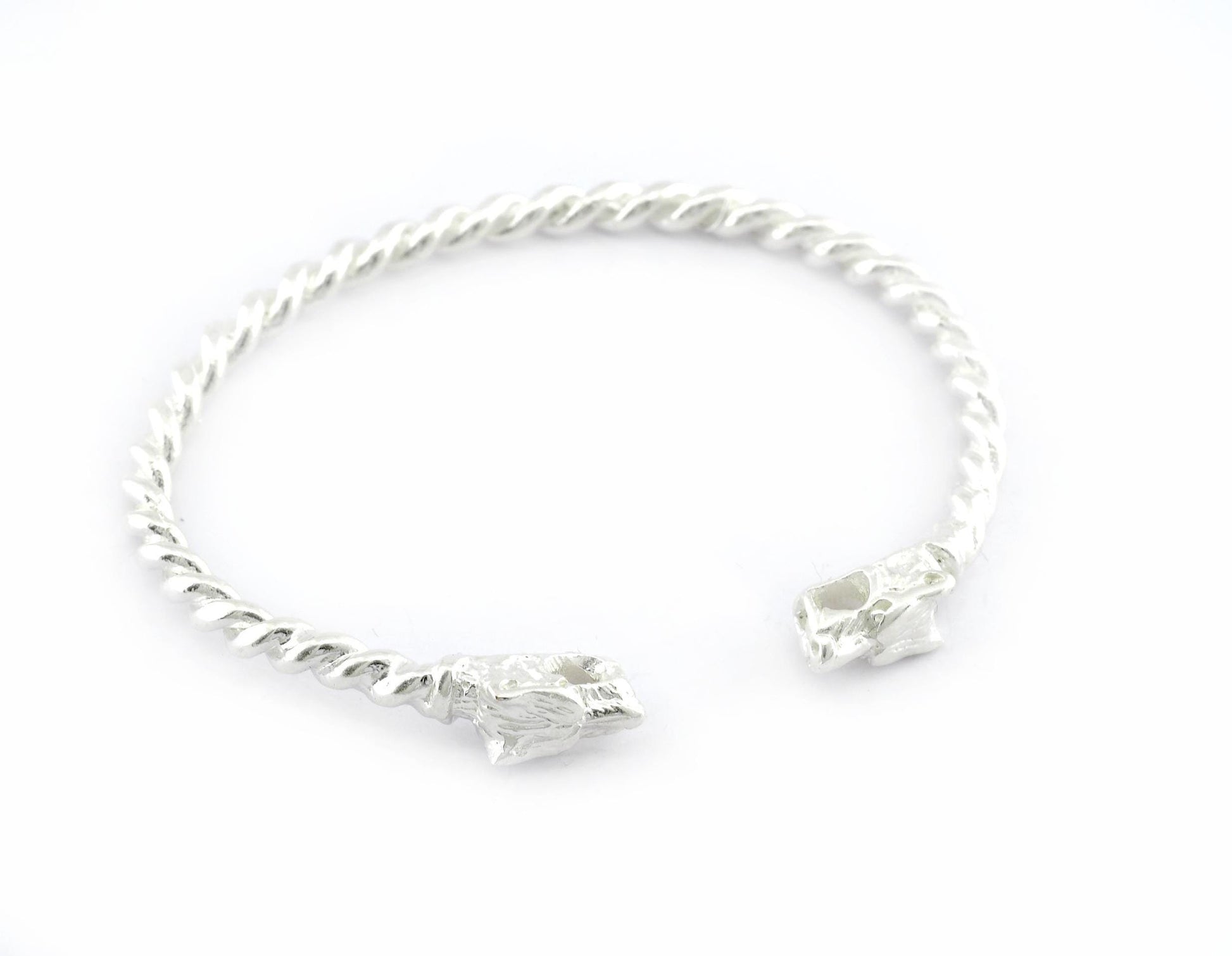 Dog Head Bracelet Swirl Adjustable Shiny Silver Plated Brass (64mm inner size - Adjustable ) OZ3160