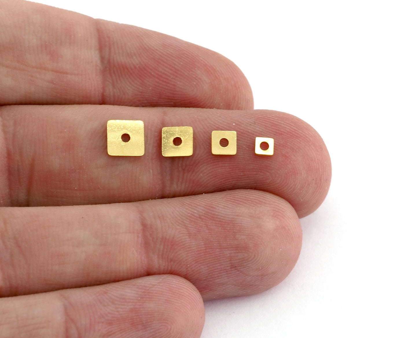 Small Square Middle Hole Findings, Shiny Gold Plated Brass 6 5 4 3 mm 1 hole Findings 5575