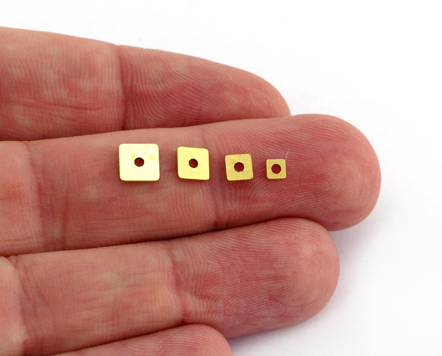 Small Square Middle Hole Findings, Raw Brass 6 5 4 3 mm 1 hole Findings 5575