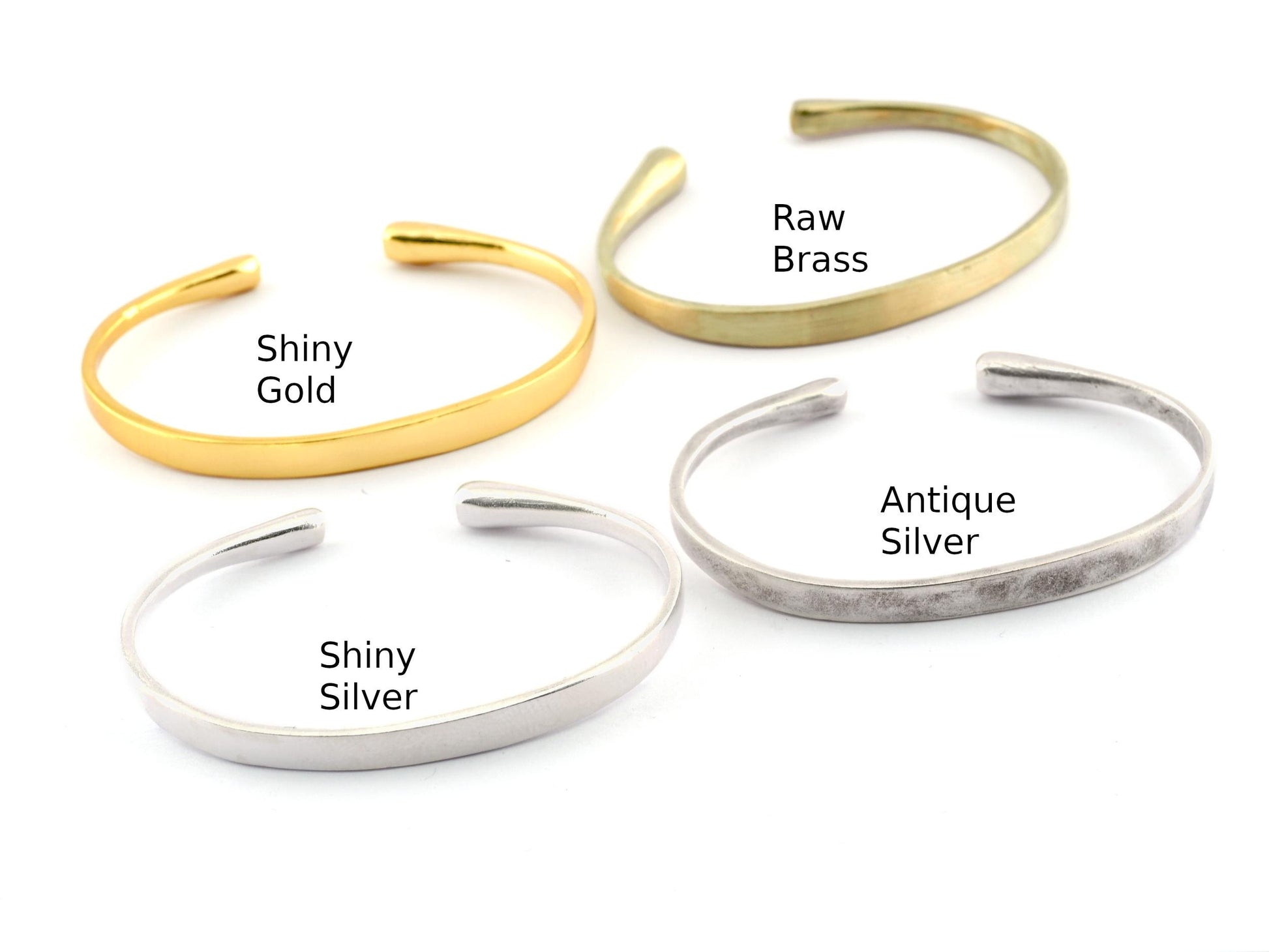 Flat Plain Bracelet , Bracelet Base Blank Raw Brass Antique Silver Shiny Silver Shiny Gold Plated Solid Brass (60mm size - Adjustable ) 5571