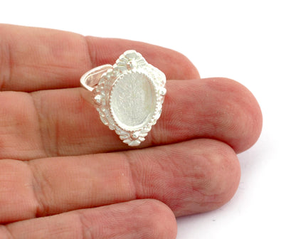 Oval Ring Blank Bezel, Adjustable Ring Base Bezel setting Raw Brass Antique silver Shiny Gold ( 10x14mm setting ) (7- 9US ) OZ5565