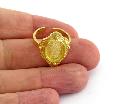 Oval Ring Blank Bezel, Adjustable Ring Base Bezel setting Raw Brass Antique silver Shiny Gold ( 10x14mm setting ) (7- 9US ) OZ5565