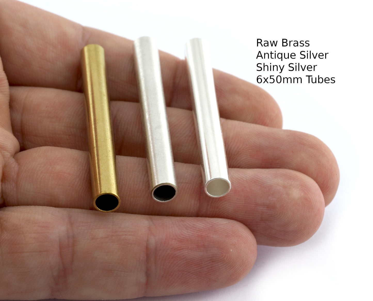 Cylinder Tube Round Raw Brass, Shiny Silver or Antique Silver Plated Brass Crafting Findings 6x50mm (hole 5mm ) BAB5 4994