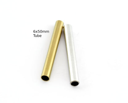 Cylinder Tube Round Raw Brass, Shiny Silver or Antique Silver Plated Brass Crafting Findings 6x50mm (hole 5mm ) BAB5 4994