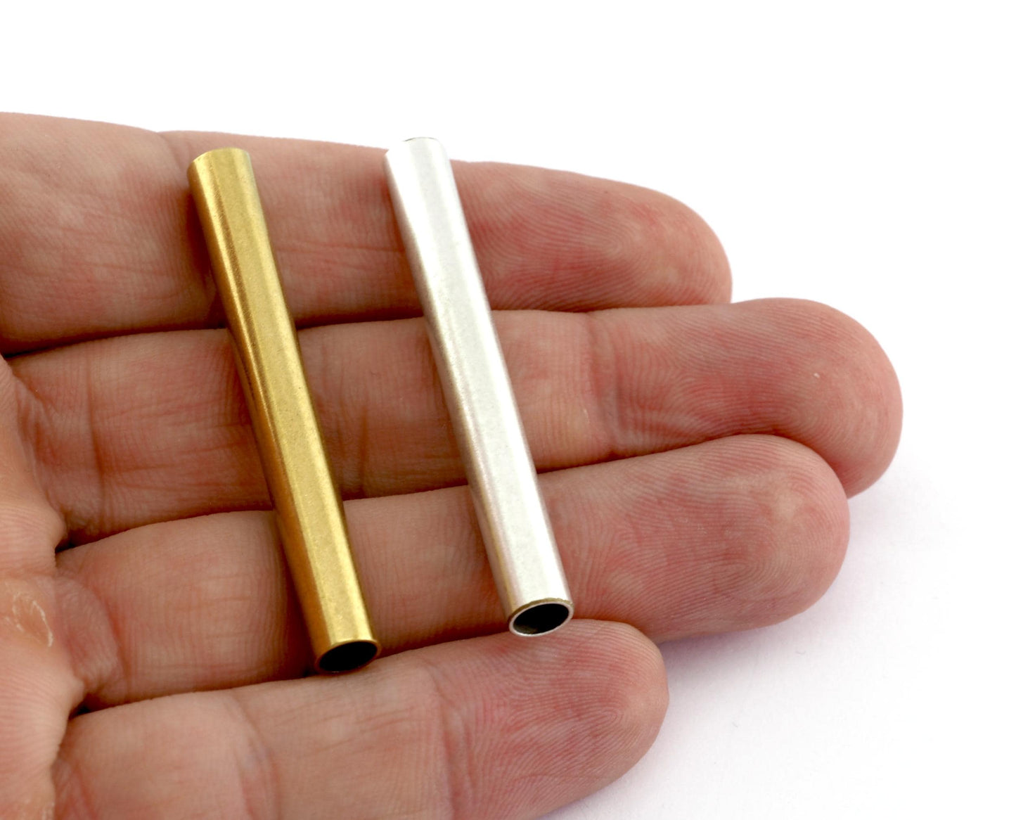 Cylinder Tube Round Raw Brass, Shiny Silver or Antique Silver Plated Brass Crafting Findings 6x50mm (hole 5mm ) BAB5 4994