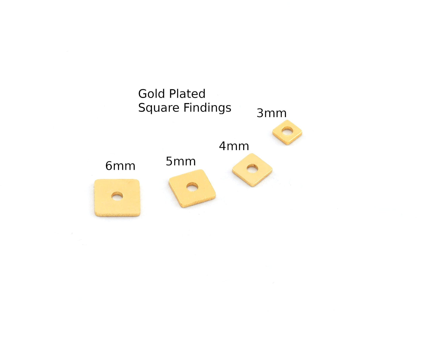Small Square Middle Hole Findings, Shiny Gold Plated Brass 6 5 4 3 mm 1 hole Findings 5575