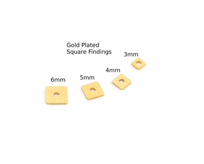 Small Square Middle Hole Findings, Shiny Gold Plated Brass 6 5 4 3 mm 1 hole Findings 5575