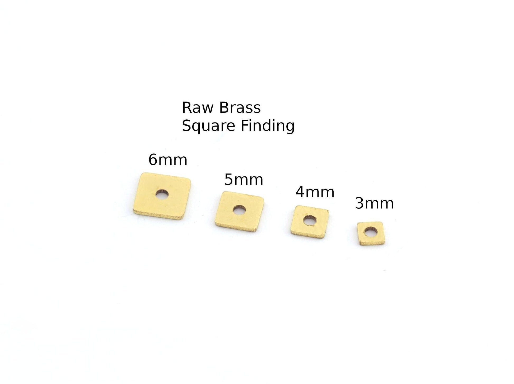 Small Square Middle Hole Findings, Raw Brass 6 5 4 3 mm 1 hole Findings 5575