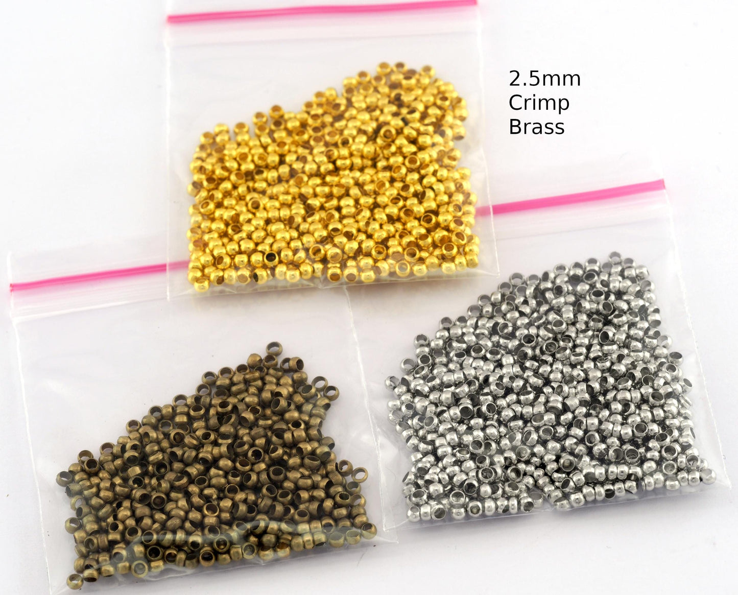 Crimp brass beads 2,5mm - 2mm 1,5mm Sizes Spacer Bead , Gold Tone Silver Tone (Rhodium plated) Antique brass tone Findings bab1 5581