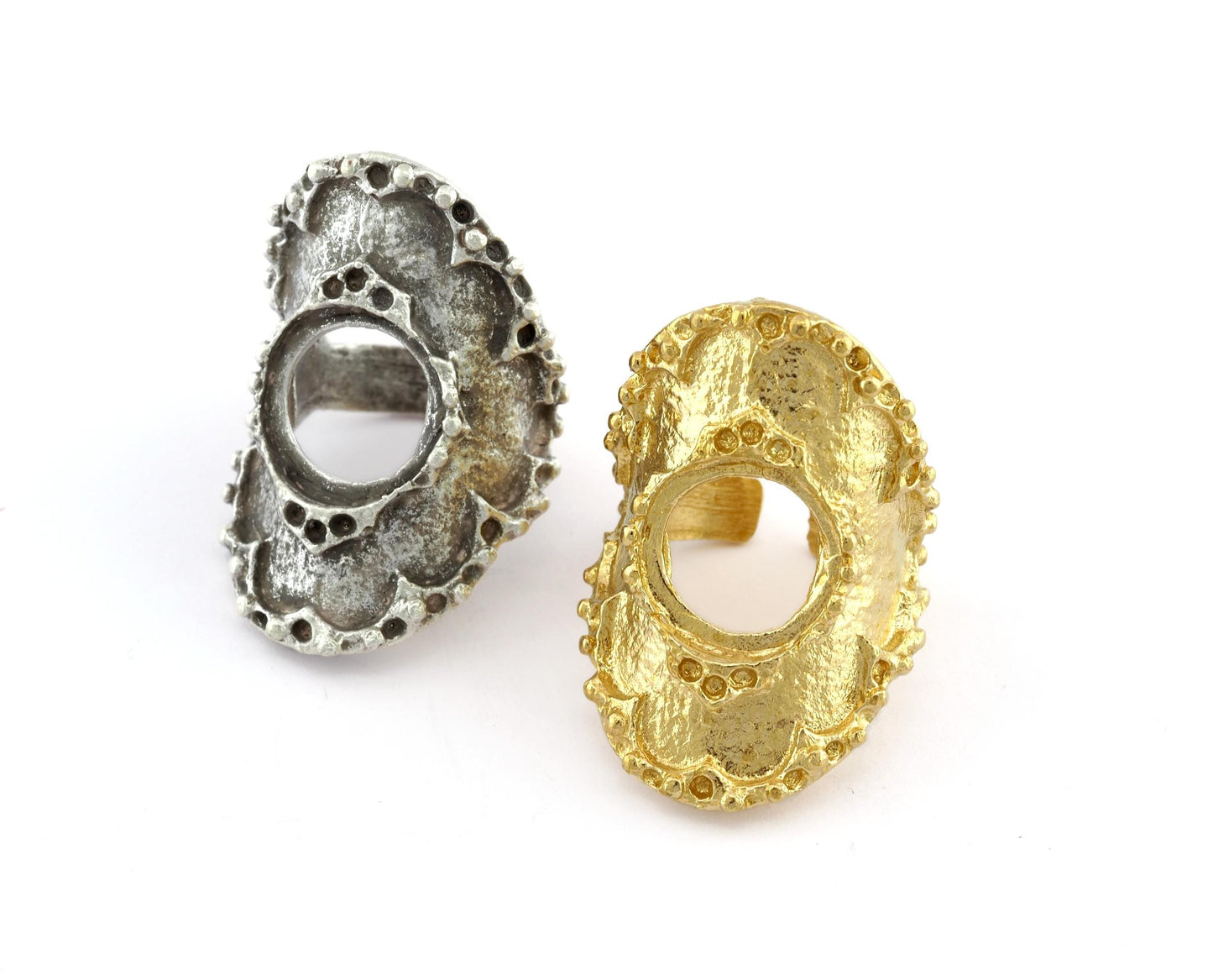 Boho Ring Blank Adjustable Ring Bezel Raw Brass Antique Silver Plated brass (16.5mm 6US inner size - Adjustable ) OZ2589