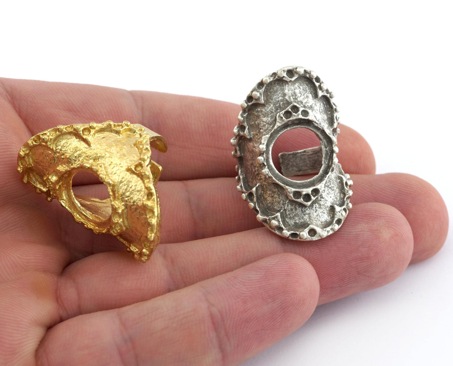 Boho Ring Blank Adjustable Ring Bezel Raw Brass Antique Silver Plated brass (16.5mm 6US inner size - Adjustable ) OZ2589