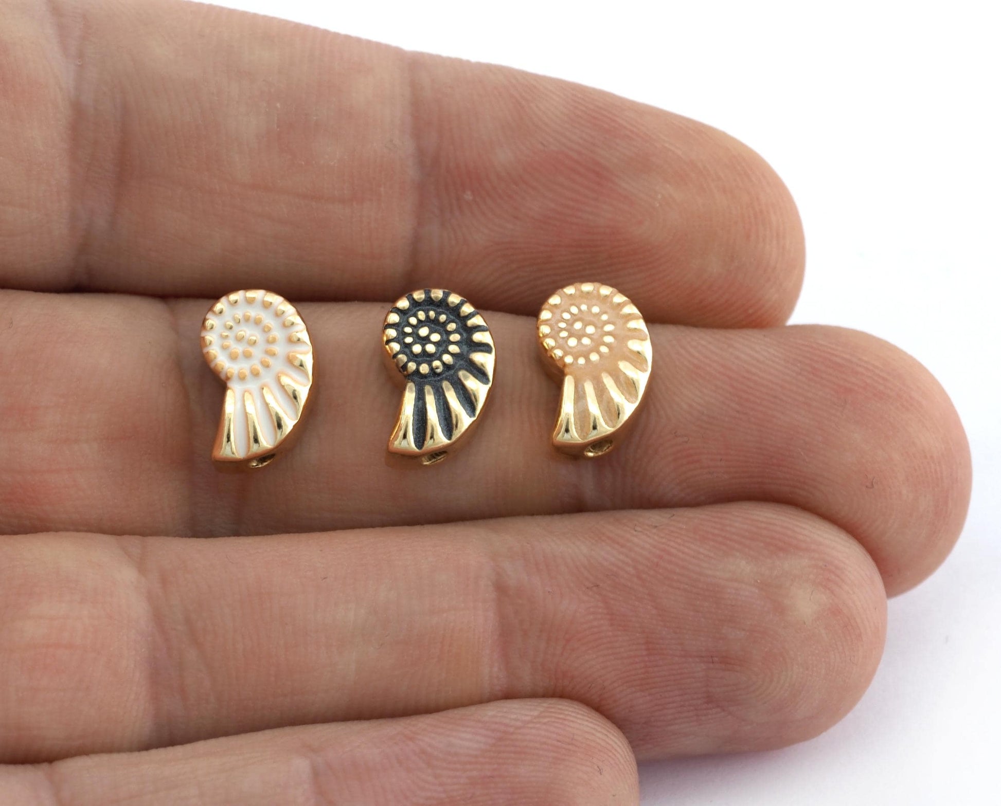 Ammonite Metal Beads Charms Pendant Enamel Filled Gold Tone 12x8mm 5584