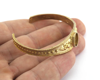 Boho Bracelet Blank, Oval Blank Bracelet Making Base, 10x8mm Blank Bezel Flower Bracelet Raw Brass (58mm inner size - Adjustable ) 5579