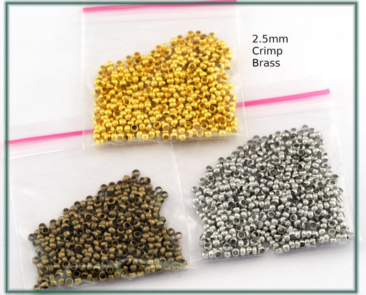 Crimp brass beads 2,5mm - 2mm 1,5mm Sizes Spacer Bead , Gold Tone Silver Tone (Rhodium plated) Antique brass tone Findings bab1 5581