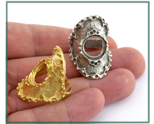 Boho Ring Blank Adjustable Ring Bezel Raw Brass Antique Silver Plated brass (16.5mm 6US inner size - Adjustable ) OZ2589
