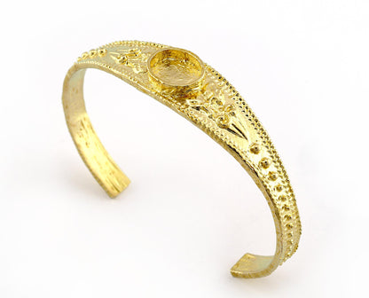 Boho Bracelet Blank, Oval Blank Bracelet Making Base, 10x8mm Blank Bezel Flower Bracelet Raw Brass (58mm inner size - Adjustable ) 5586