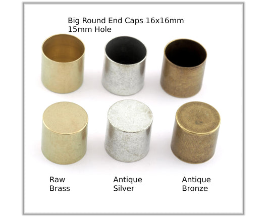 Ends Caps Leather 16x16mm (15mm inner hole) raw brass cord tip ends, ribbon end, findings ENC15 4216