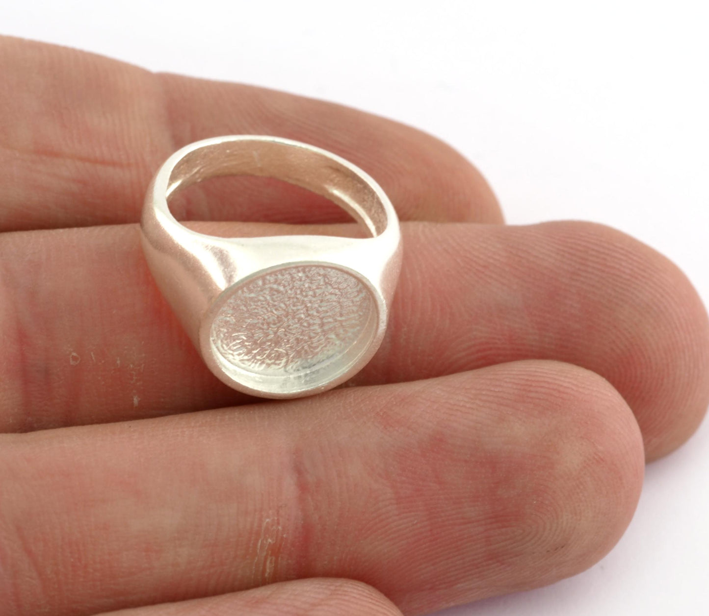 Signet Setting Ring 12mm Shiny Silver blank size Cabochon mounting or resin 6.5US - 7.5US with 2180-4984 not adjustable