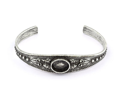 Boho Bracelet , Oval Blank Bracelet Making Base, 10x8mm Blank Bezel Flower Bracelet Antique Silver Brass (58mm size - Adjustable ) 5586 AS