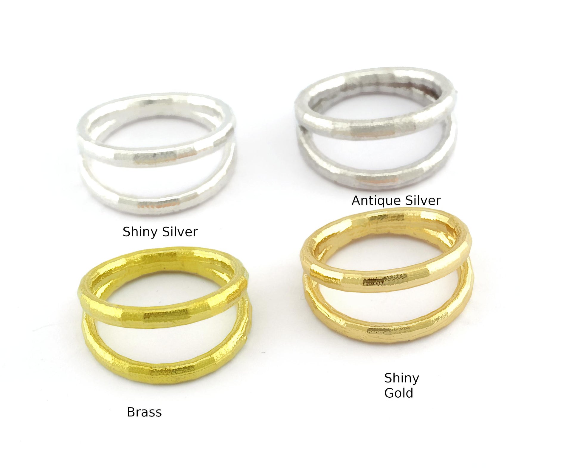 Twin Band Ring Ring Raw brass - Antique Silver Plated - Shiny Silver - Shiny gold (6 US or 8 US inner size) 5592