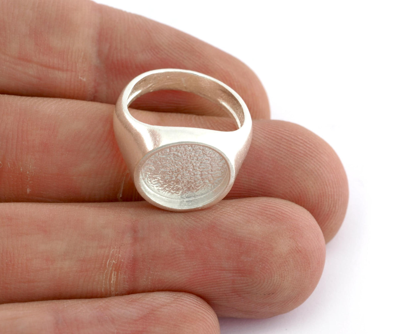 Signet Setting Ring 12mm Shiny Silver blank size Cabochon mounting or resin 6.5US - 7.5US with 2180-4984 not adjustable