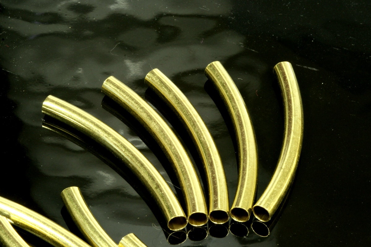 Raw brass curved tube 4x42mm (hole 3,5mm) charms, pendant, findings spacer bead E442Y OZ718