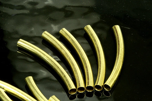 Raw brass curved tube 4x42mm (hole 3,5mm) charms, pendant, findings spacer bead E442Y OZ718
