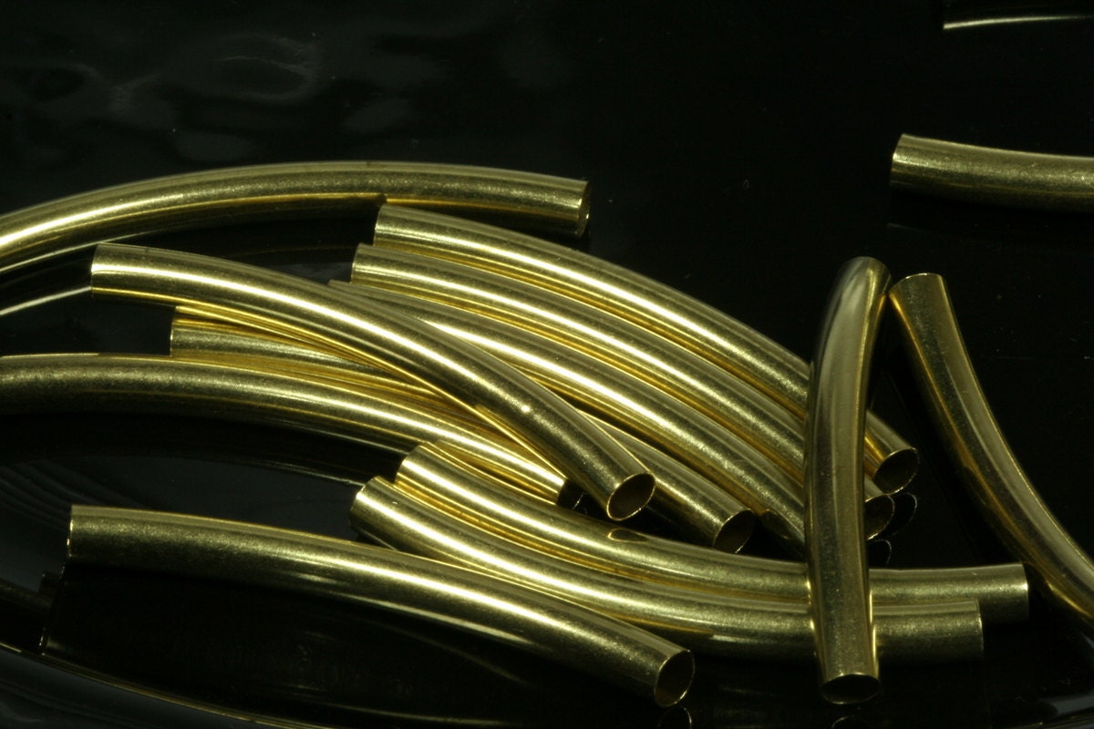 Raw brass curved tube 4x42mm (hole 3,5mm) charms, pendant, findings spacer bead E442Y OZ718