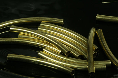 Raw brass curved tube 4x42mm (hole 3,5mm) charms, pendant, findings spacer bead E442Y OZ718