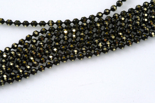 Faceted gold tone and black Brass Chain 33 feet 1,5mm balls z070