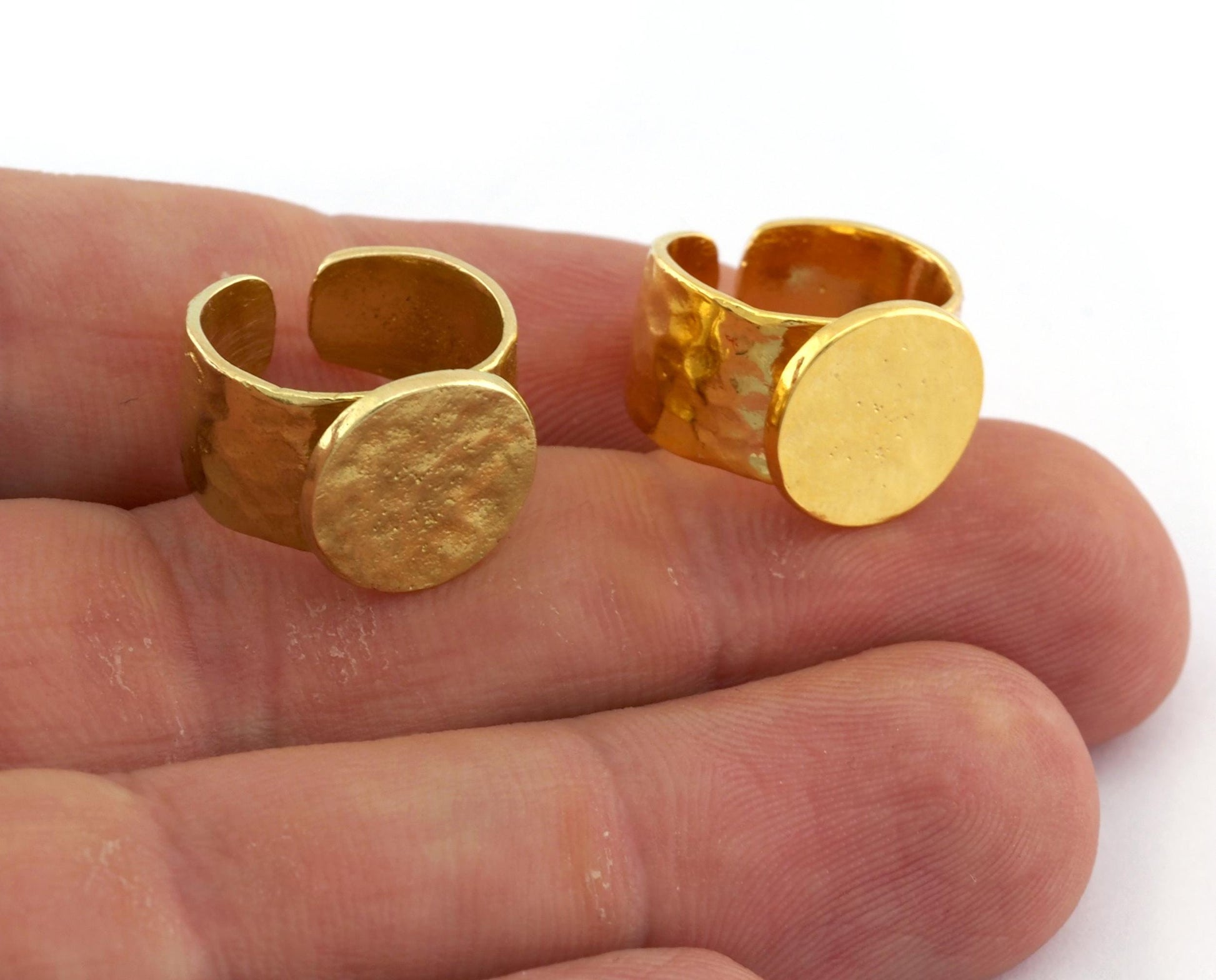 Hammered Ring Blank bezel setting Adjustable Raw brass, Antique silver, Antique Bronze, Shiny Gold ( 4-5US ) (12.6mm bezel) 5600