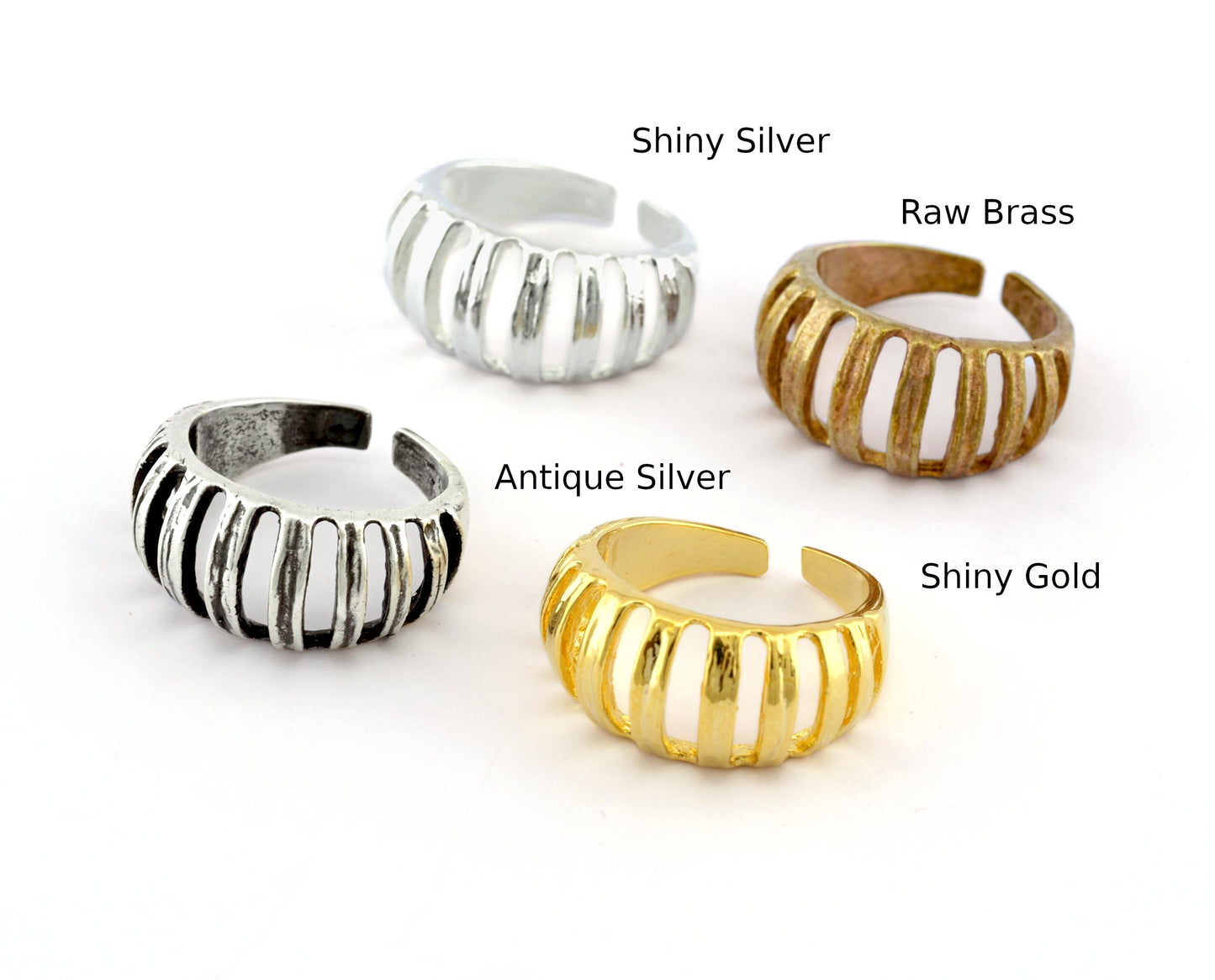 Cage ring, Pumpkin Ring Adjustable Raw Brass , Antique Silver, Shiny Silver, Shiny Gold Plate Options (18mm 8US inner size) 5591