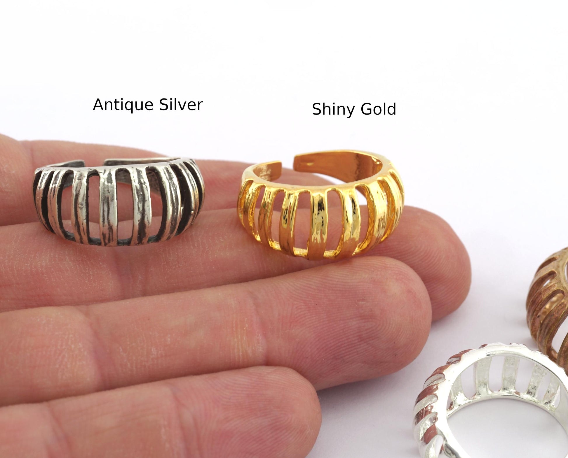 Cage ring, Pumpkin Ring Adjustable Raw Brass , Antique Silver, Shiny Silver, Shiny Gold Plate Options (18mm 8US inner size) 5591