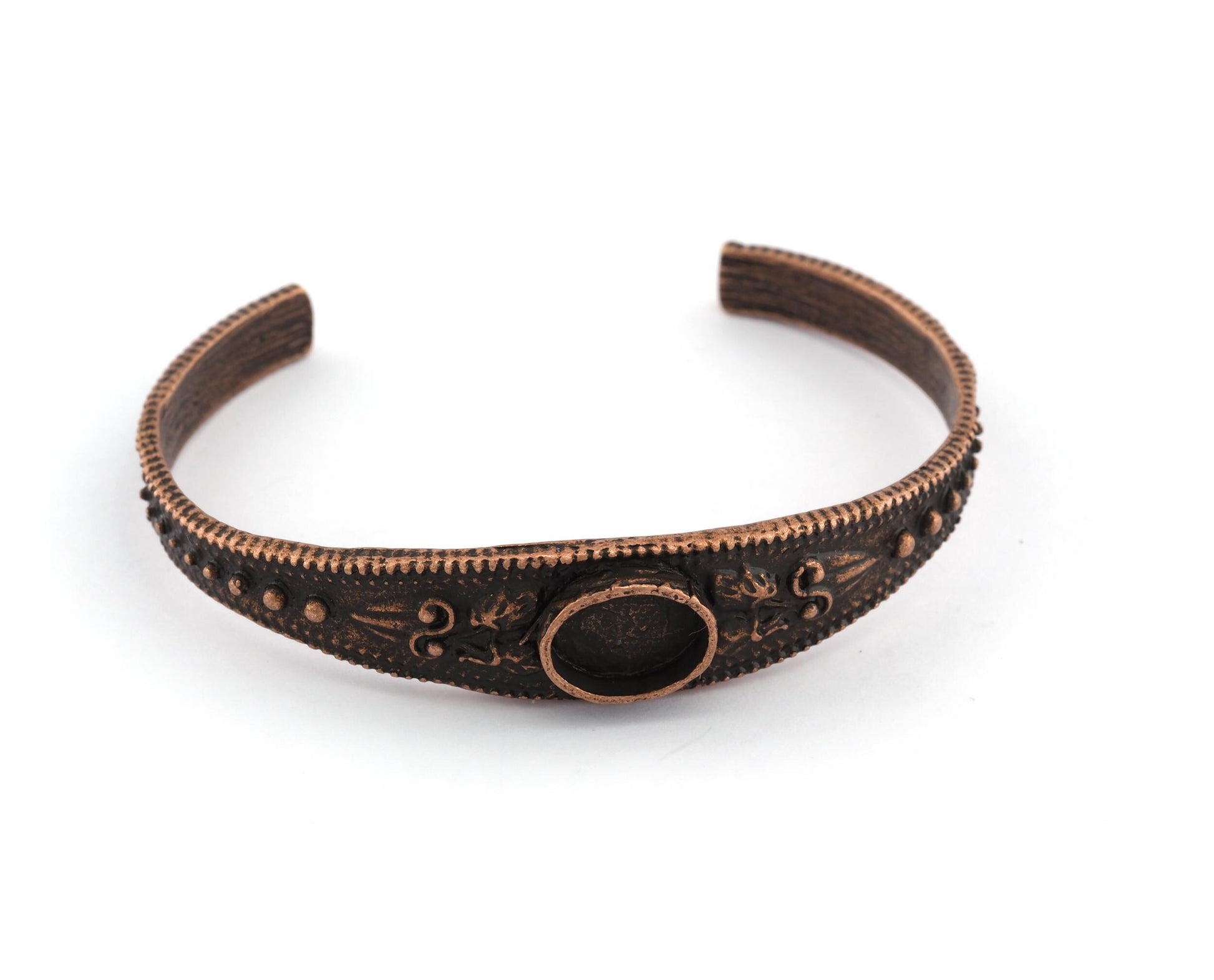 Boho Bracelet , Oval Blank Bracelet Making Base, 10x8mm Blank Bezel Flower Bracelet Antique Copper Brass (58mm size - Adjustable ) 5586 AC